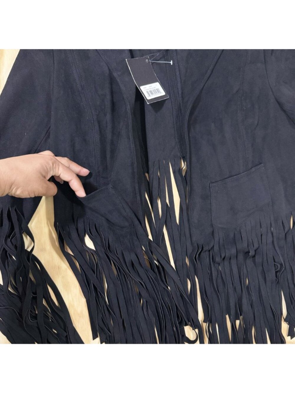 NWT Vakko Sport Women’s Large Black Fringe Faux Suede Open Front Bolero Jacket - Picture 4 of 11